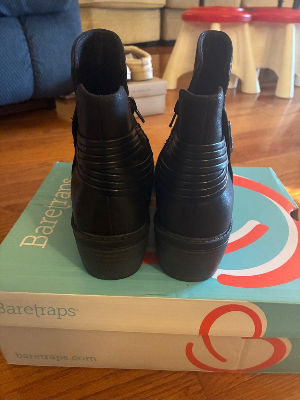 BareTraps Black Leather Side-Zip Ankle Booties - Picture 4 of 5